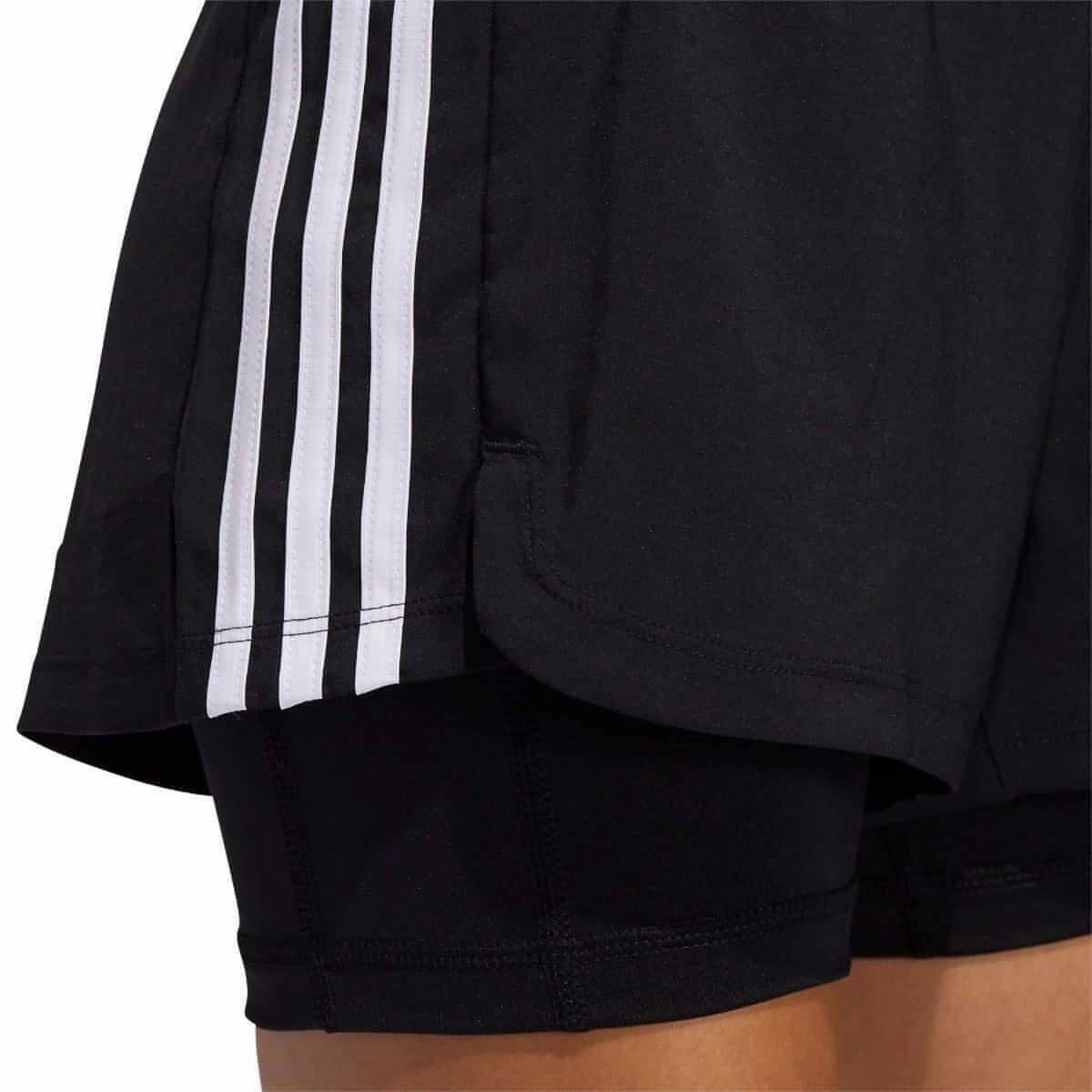camisole Sleek Cut adidas Pacer 3 Stripes Woven 2 In 1 Womens Training Shorts - Black