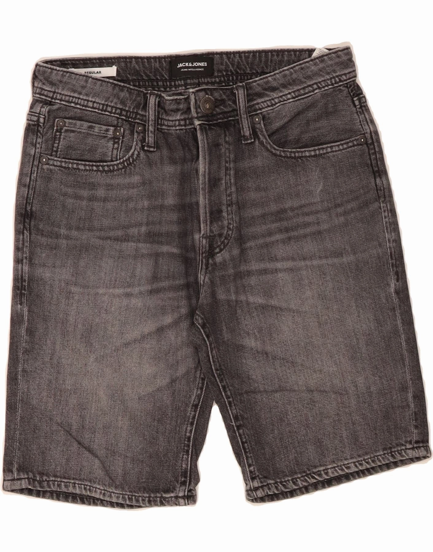 JACK & JONES Mens Regular Denim Shorts Small W28 Grey Cotton Smooth Fabric Sporty Vibe Wear