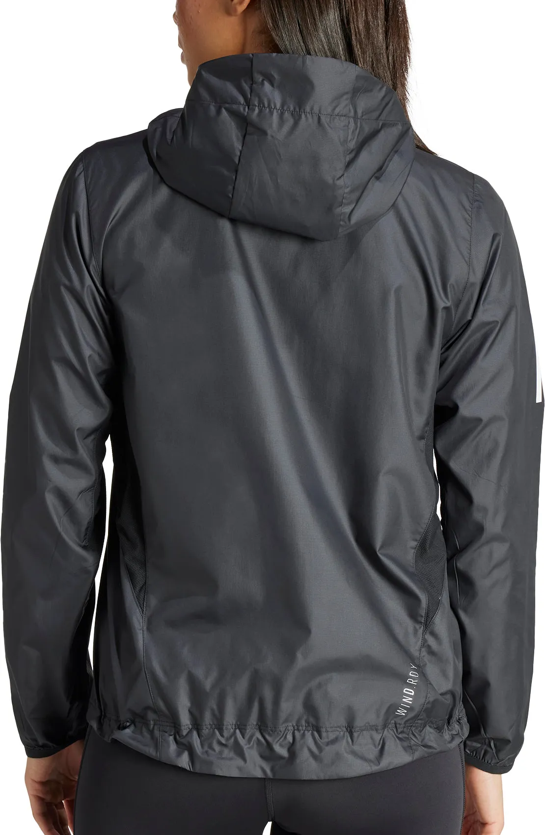adidas Own The Run Womens Running Jacket - Black Adjustable Hood Wilderness