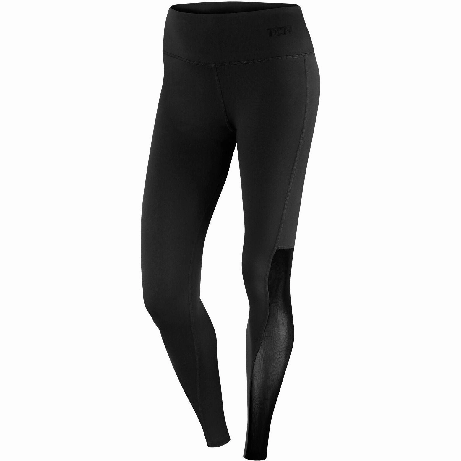 TCA Pro Performance MeshLuxe Womens Long Running Tights - Black Recycled Polyester Blend For Teens Compression Support