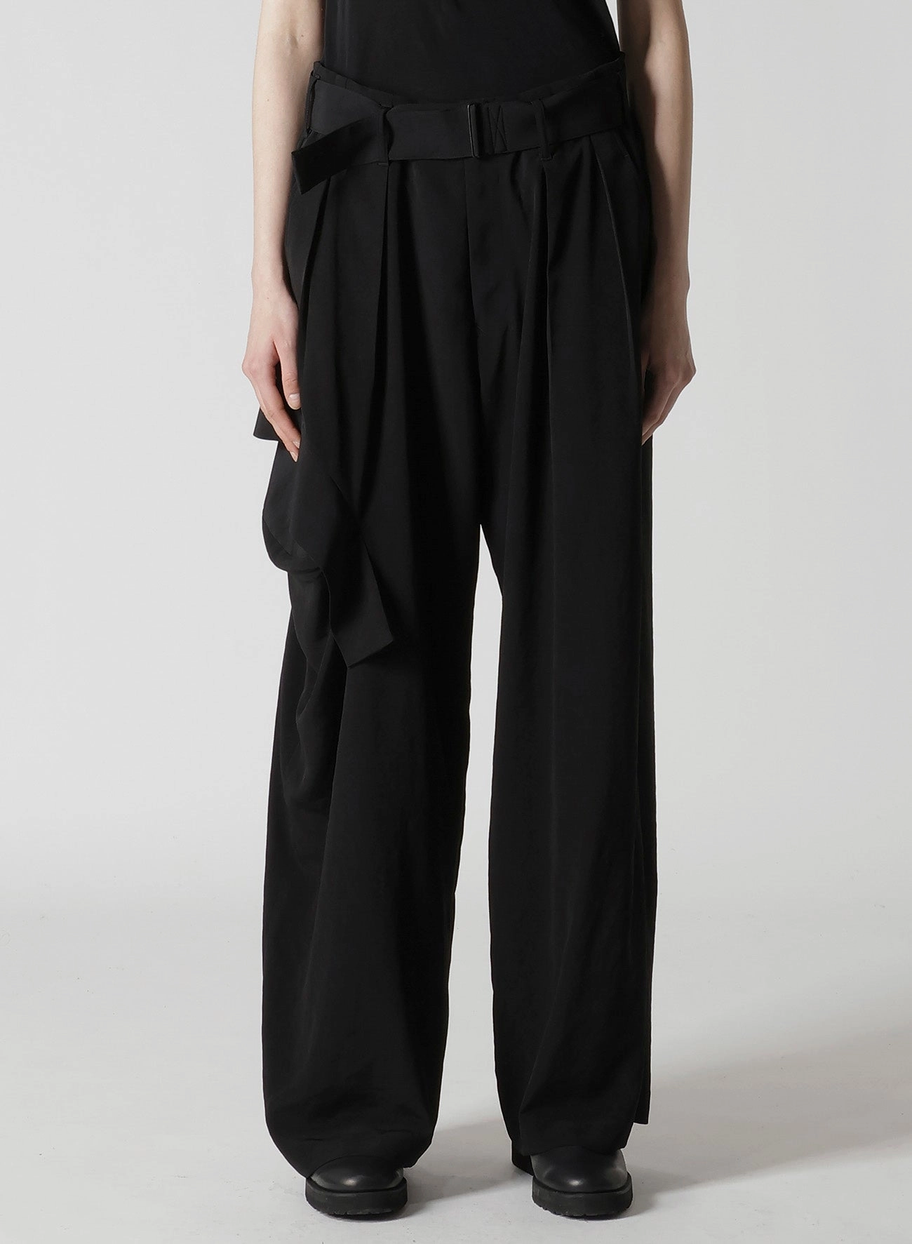 StretchWaistband Stretch Support TA/PE CREPE DE CHINE R DRAPED WIDE PANTS