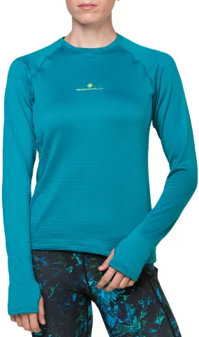 Ronhill Tech Winter Long Sleeve Womens Running Top - Blue Lint Resistant Surface