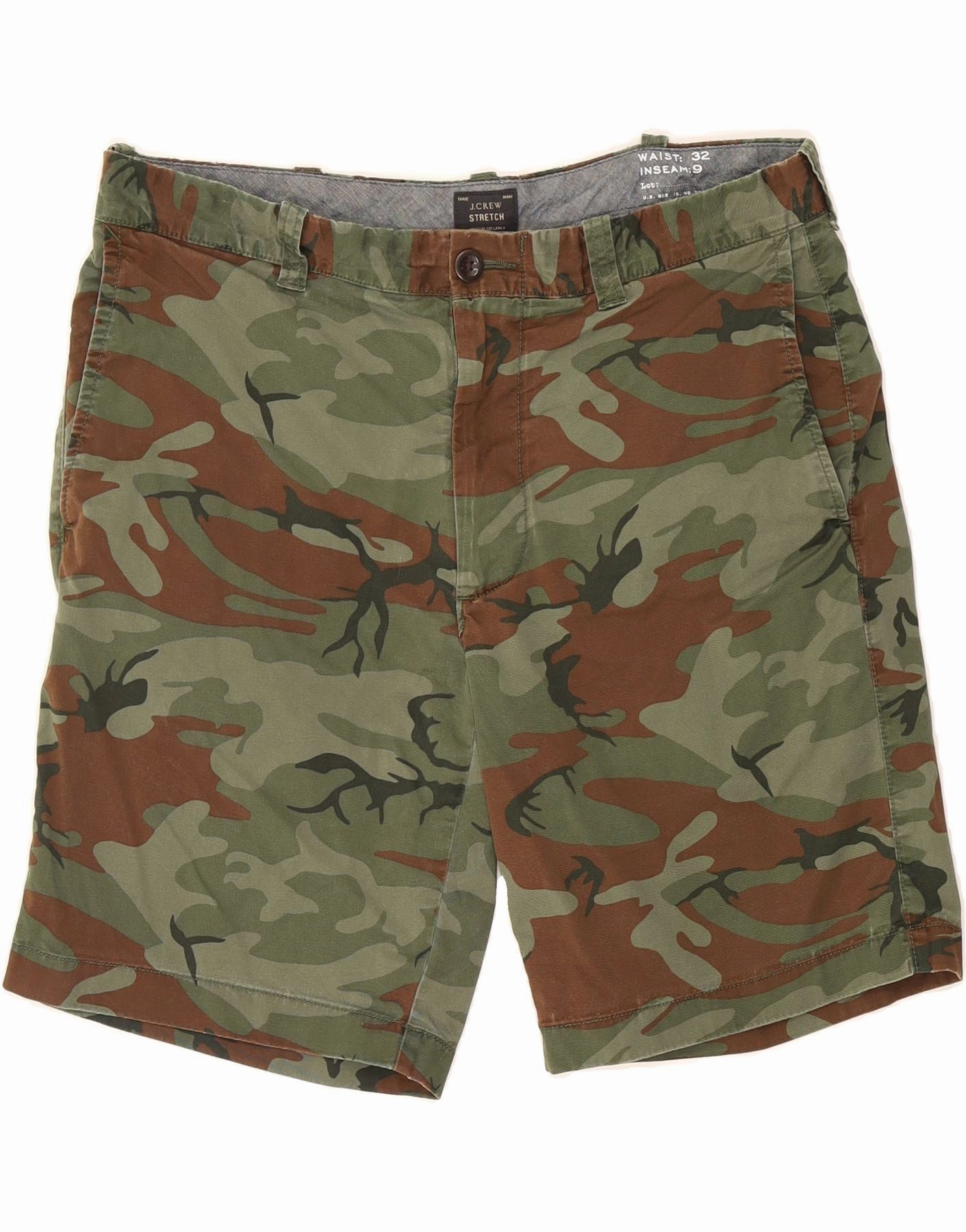 petite size Reflective accents J. CREW Mens Chino Shorts W32 Medium Khaki Camouflage Cotton