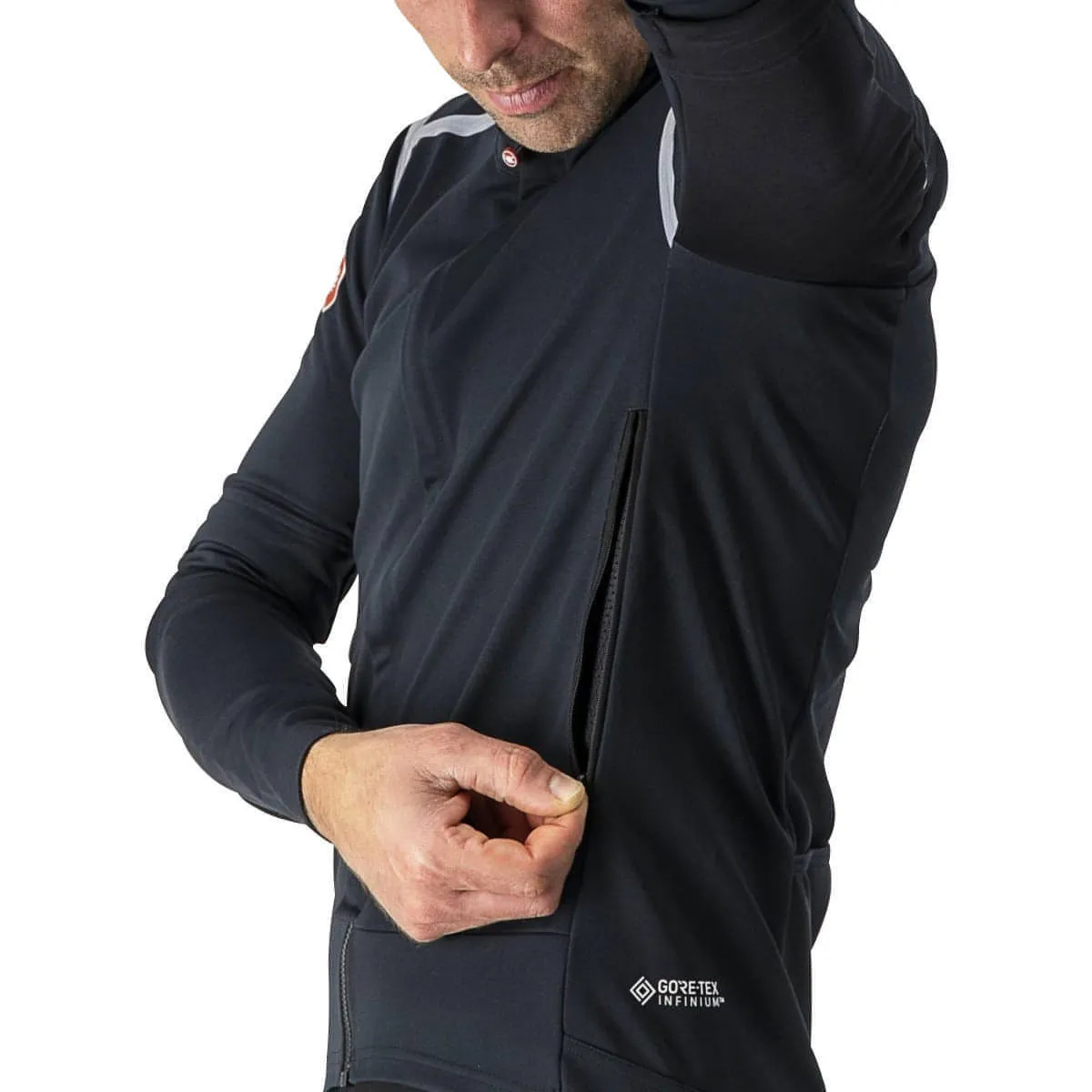 Castelli Perfetto Ros Convertible Mens Cycling Jacket - Black mountain scene Windbreaker Style