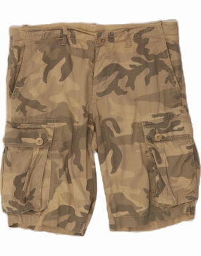 Sporty Layer BENETTON Mens Cargo Shorts IT 48 Medium W34  Beige Camouflage Cotton