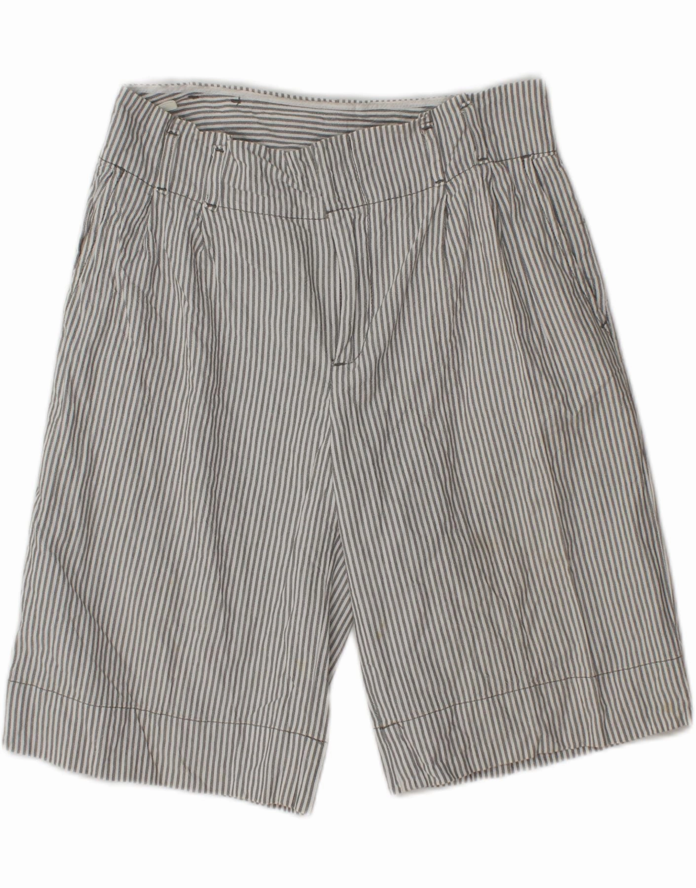 BENETTON Mens Chino Shorts W28 Small Grey Striped Cotton DurableStitching