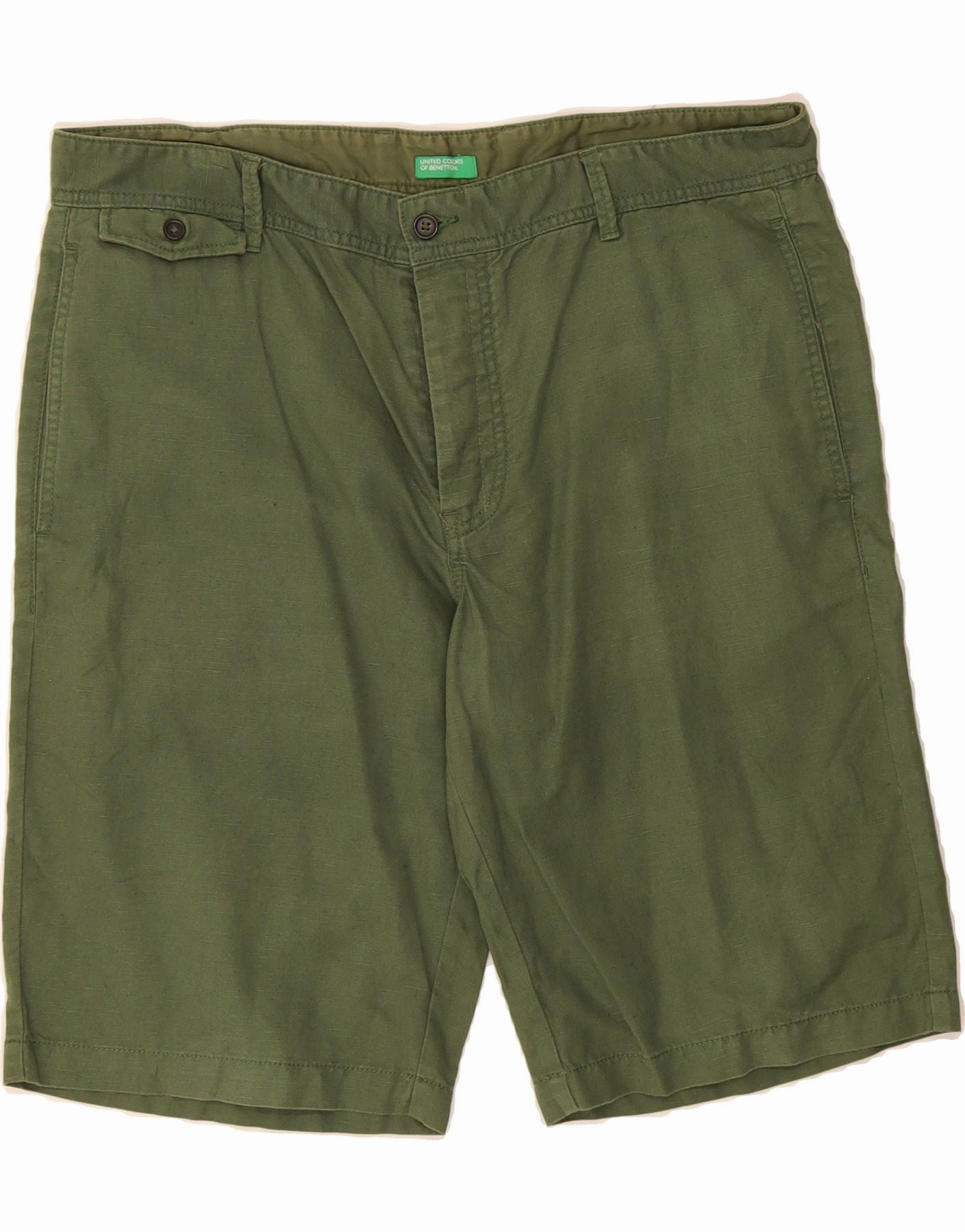 BENETTON Mens Chino Shorts W36 Large  Green Cotton Abrasion Defying Knee Patches