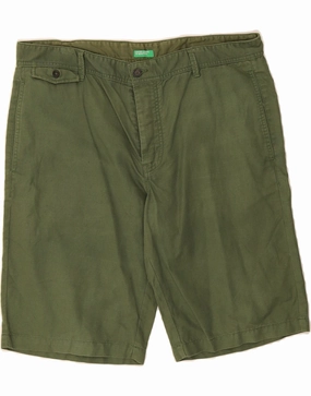 BENETTON Mens Chino Shorts W36 Large  Green Cotton Abrasion Defying Knee Patches