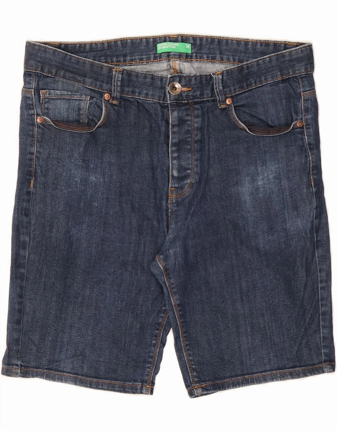 Relaxed Motion BENETTON Mens Denim Shorts W34 Large Navy Blue Cotton