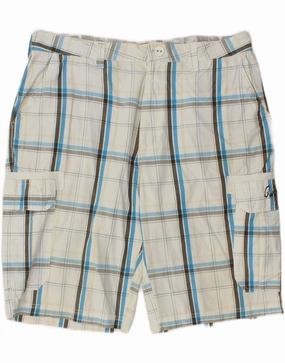 QUIKSILVER Mens Cargo Shorts XL W38  White Check Cotton Casual Stretch Seamless Edge Design