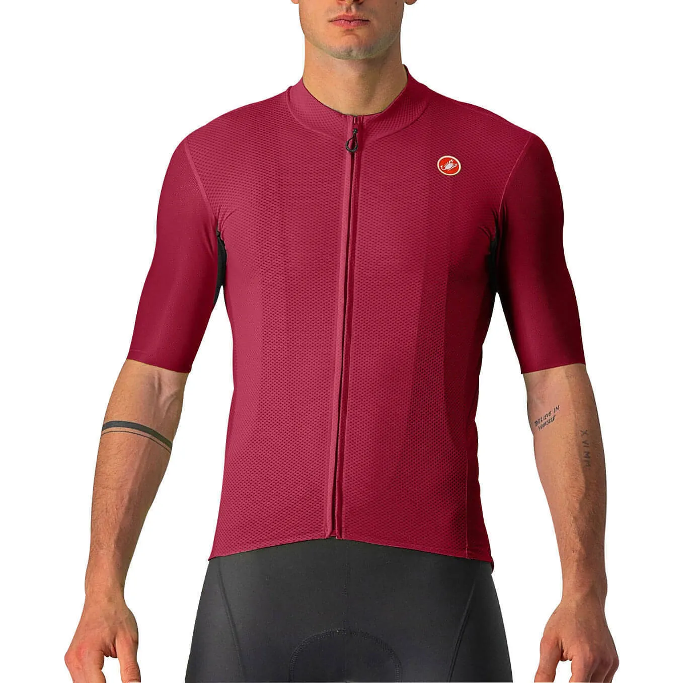 Castelli Endurance Elite Short Sleeve Mens Cycling Jersey - Red Colorfast Dye Subtle Embroidery