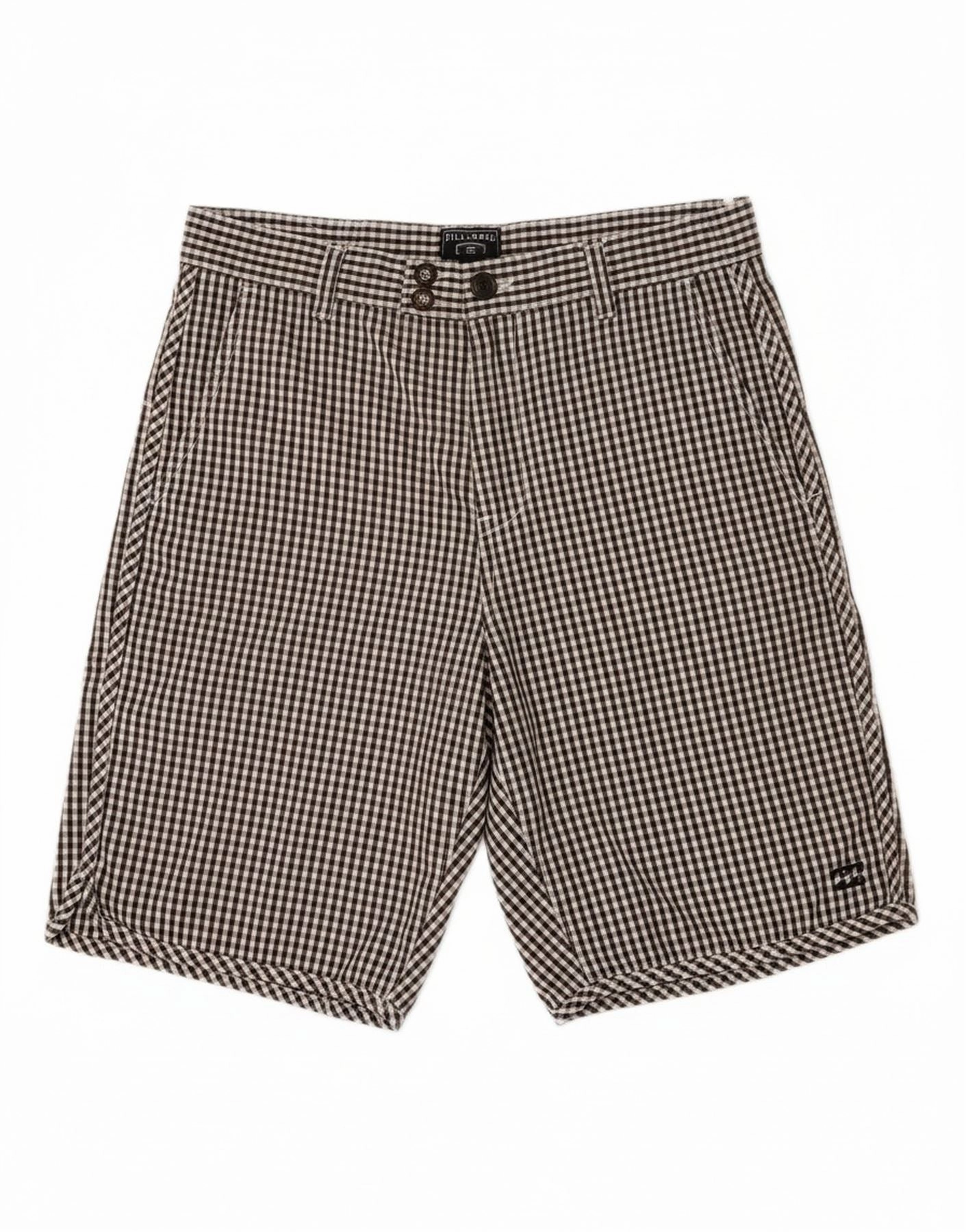 BILLABONG Mens Chino Shorts W32 Medium Black Gingham Cotton Reflective Safety Stripes