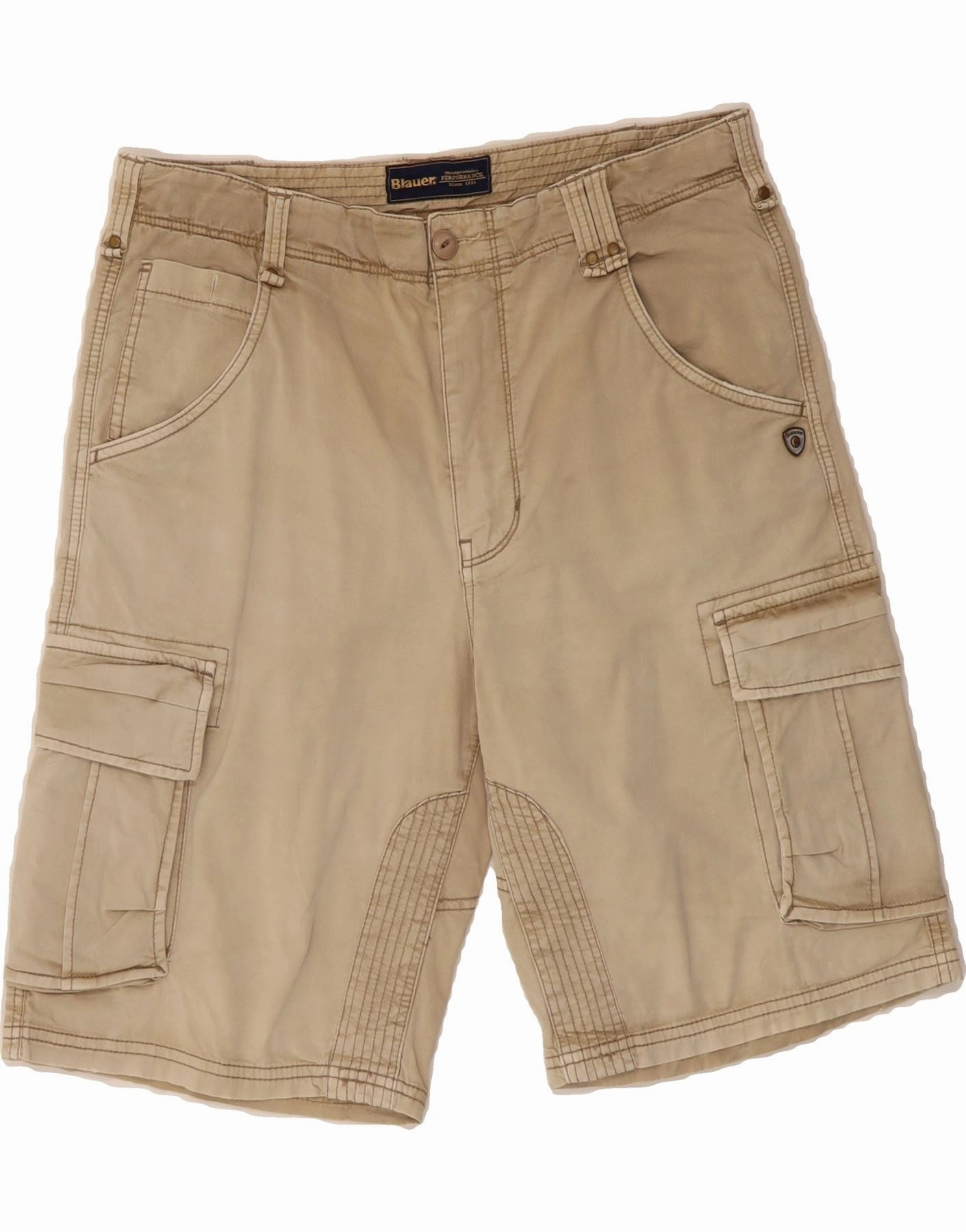 BLAUER Mens Cargo Shorts W33 Medium Beige Cotton BreathableWebbing Multi Directional Flex