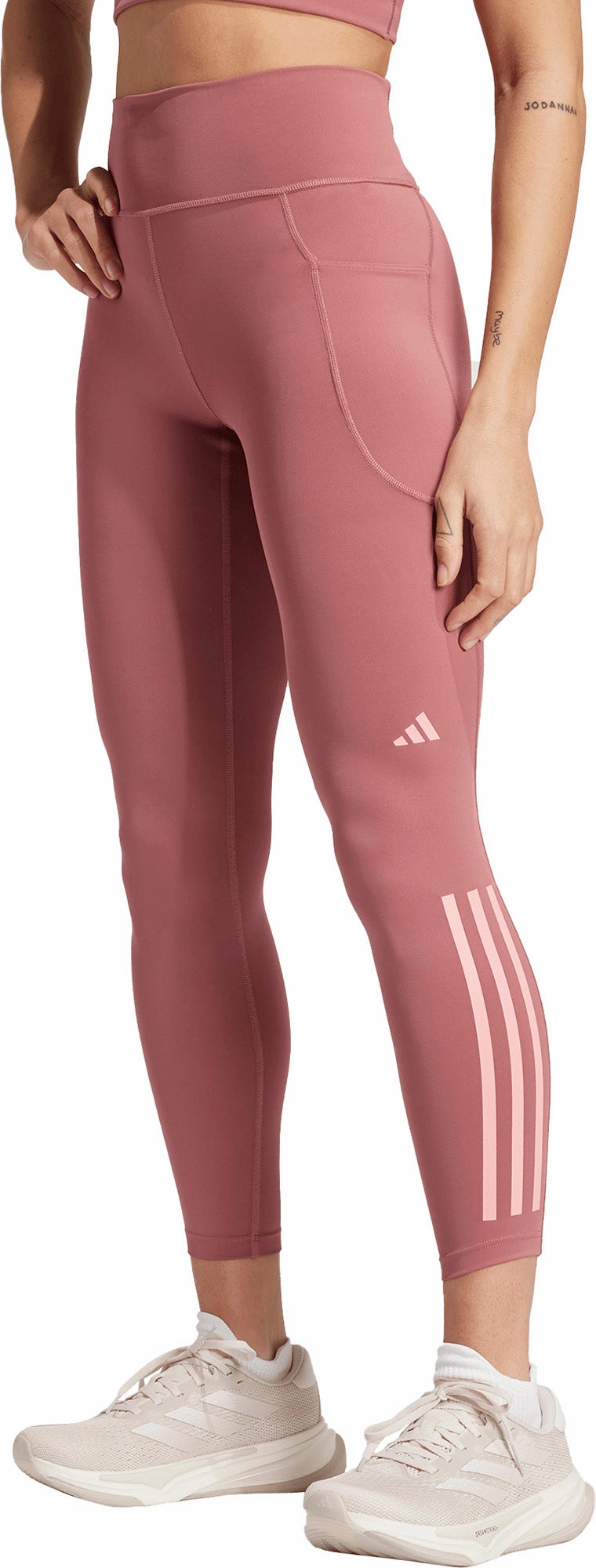 adidas DailyRun 3 Stripes Womens 7/8 Running Tights - Pink Temperature control
