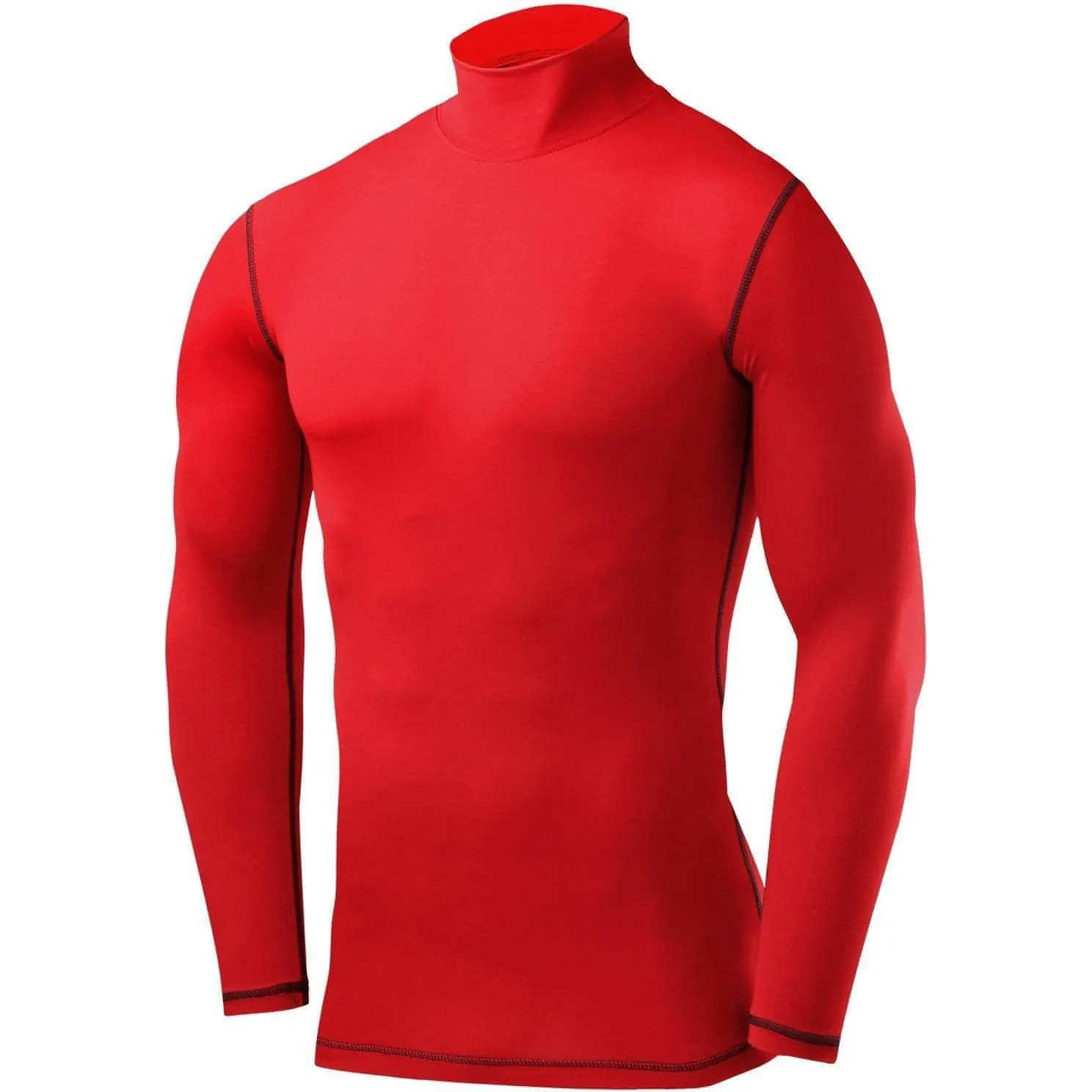 TCA PowerLayer Long Sleeve Mock Mens Compression Top - Red AntiStaticFinish