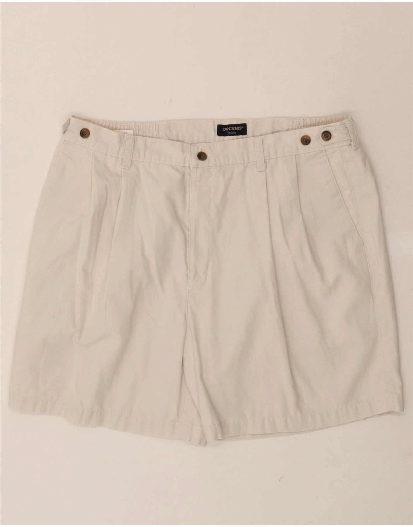 Low Profile Closure System Odor Lock Technology DOCKERS Mens Khakis Pegged Chino Shorts W38 XL White Cotton