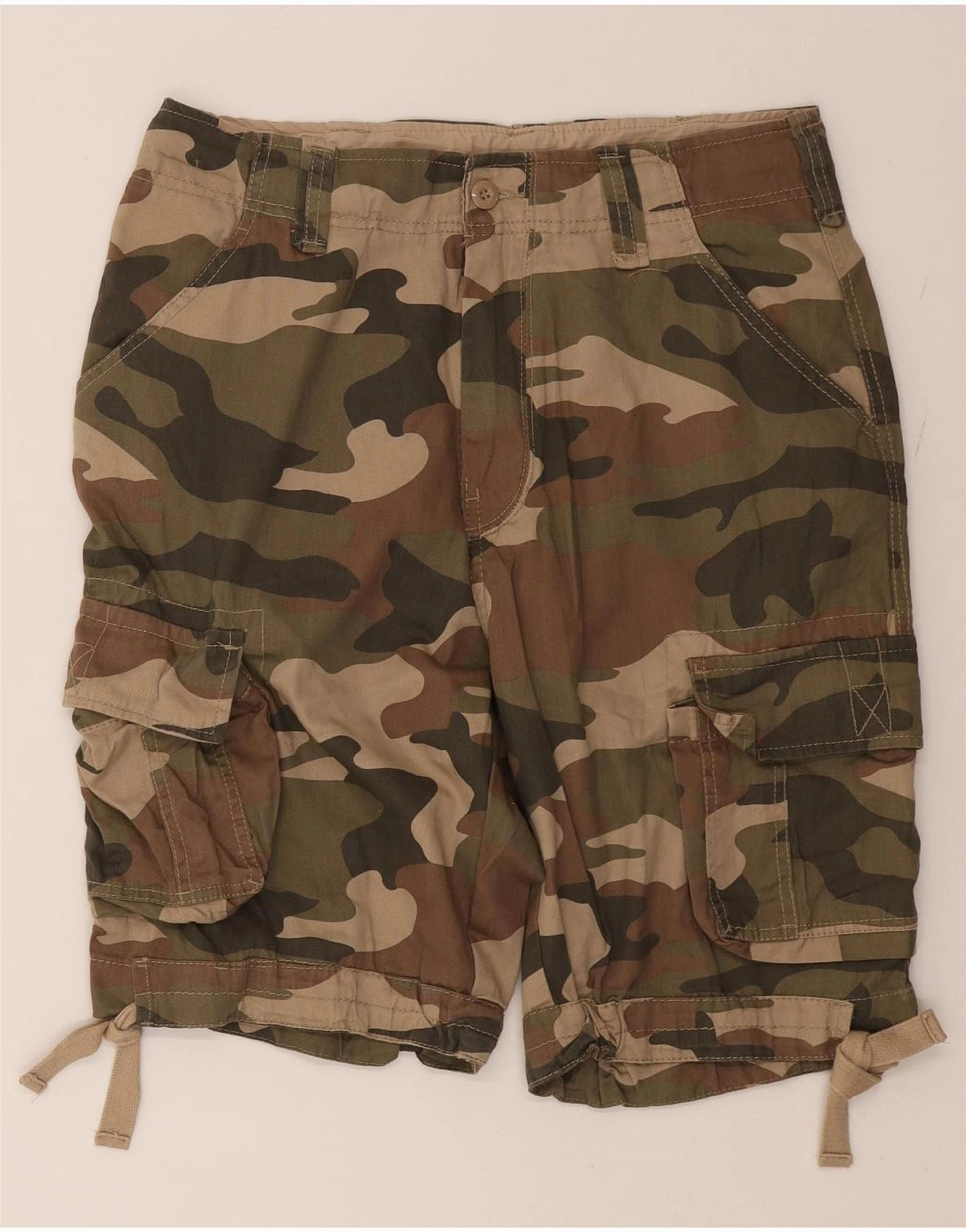 BRANDIT Mens Cargo Shorts Medium W32 Khaki Camouflage Cotton Slim Layer