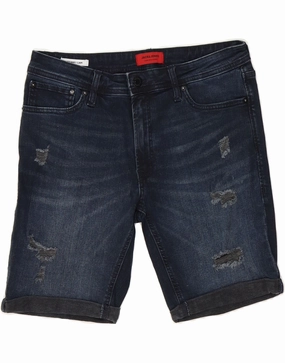 ZipperedSecurity JACK & JONES Mens Liam Distressed Skinny Denim Shorts Large W34 Navy Blue