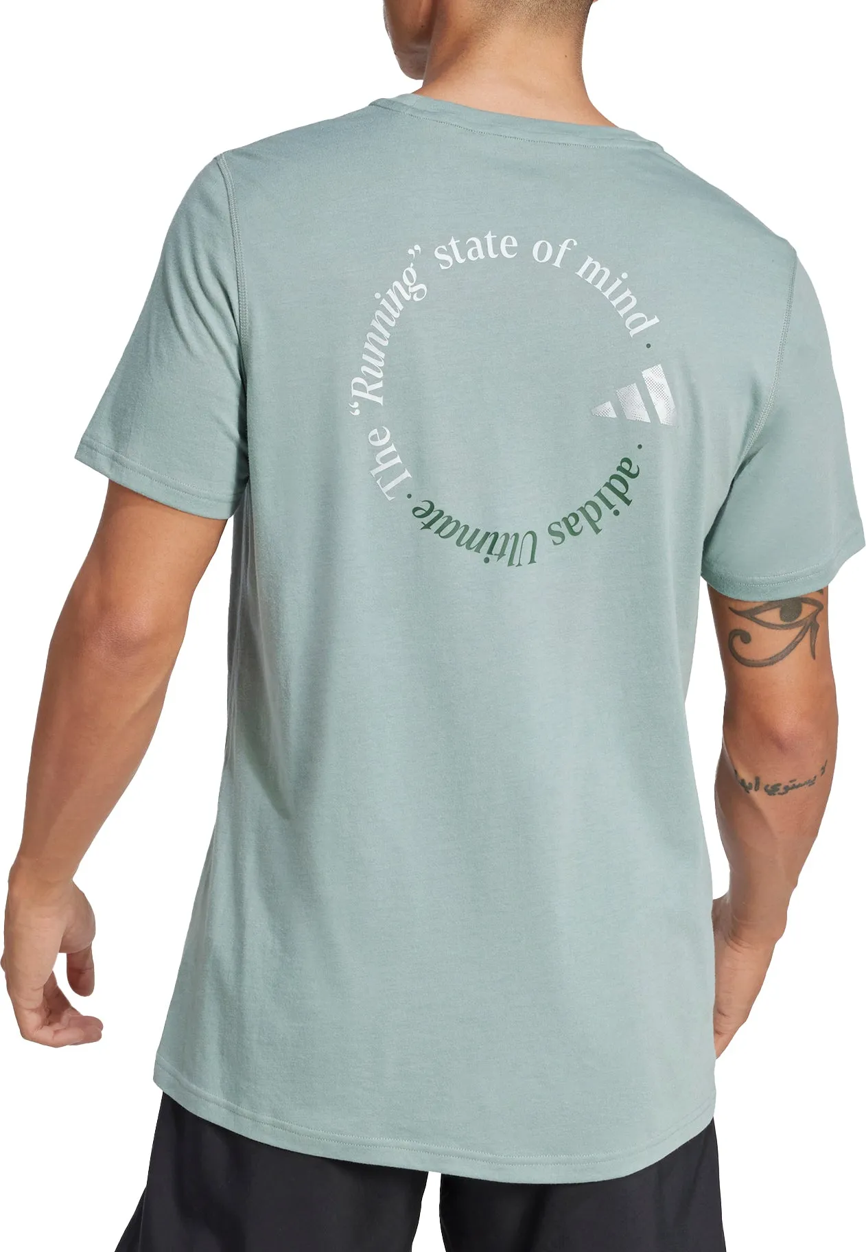 SeamlessConstruction adidas Ultimate Metallic Graphic Short Sleeve Mens Running Top - Green