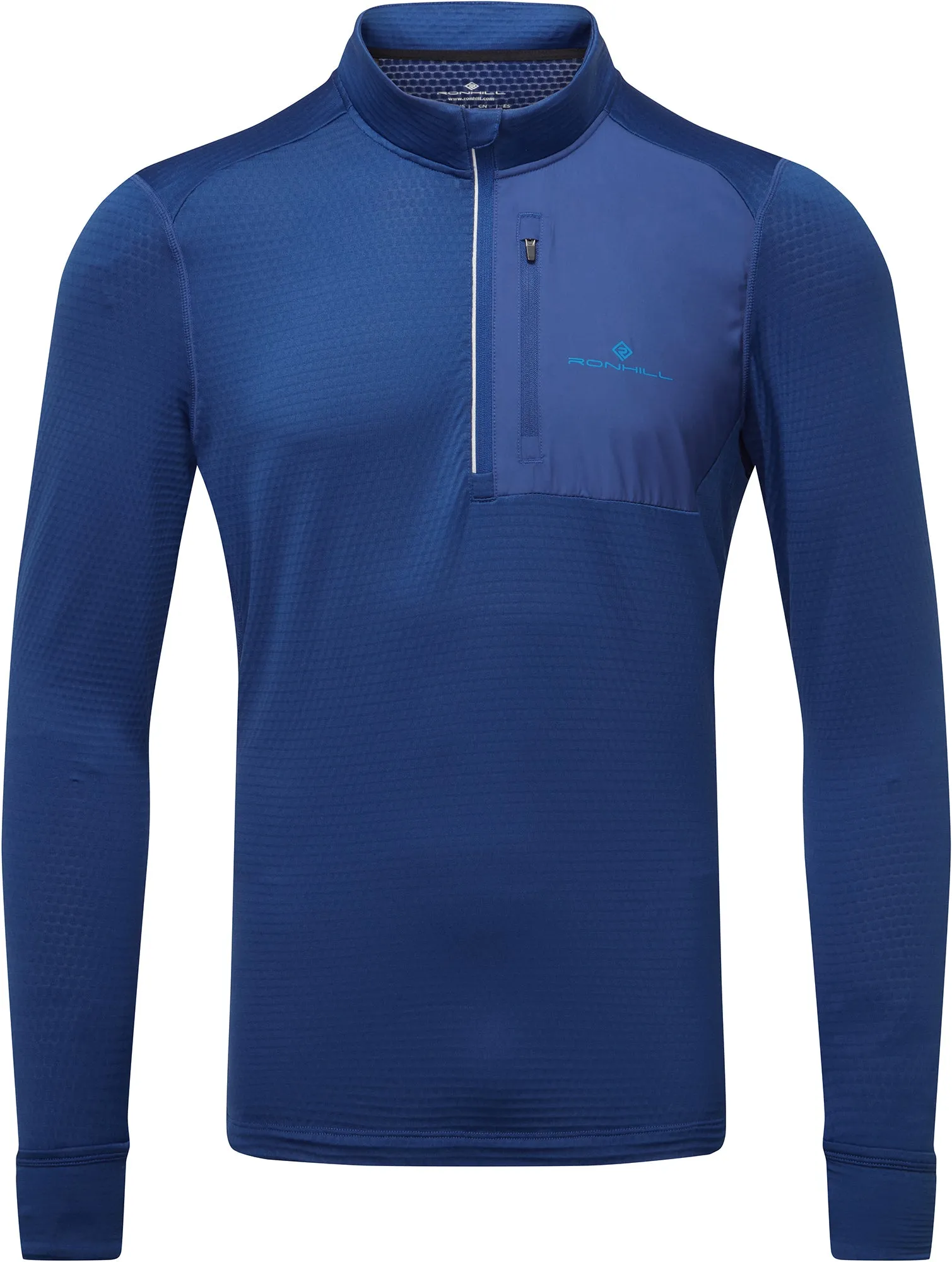 Colorfast Material Essential Wear Ronhill Tech Winter Half Zip Long Sleeve Mens Running Top - Blue