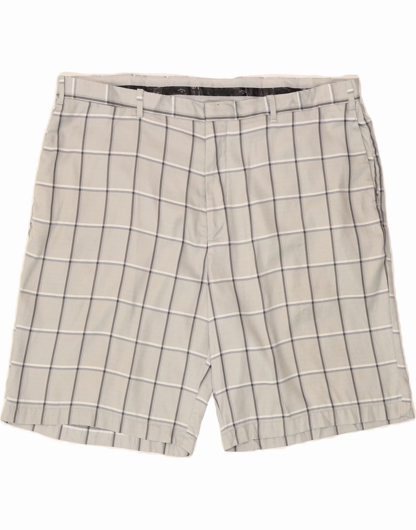 Elastic Fit CALLAWAY Mens Chino Shorts W42 2XL Grey Check Polyester