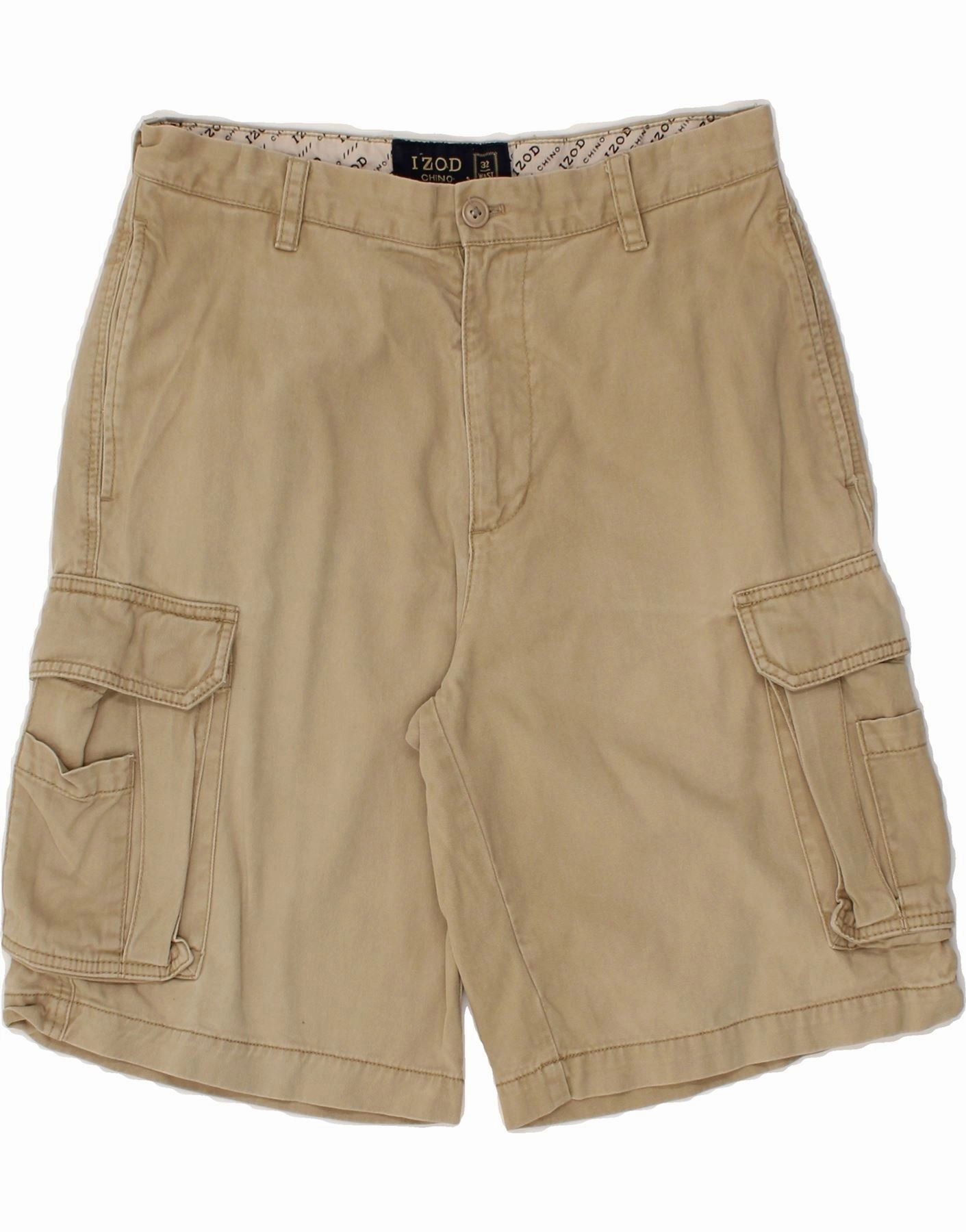 IZOD Mens Chino Shorts W32 Medium  Beige Cotton Fashion Forward
