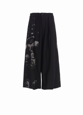 ANGEL-PRINT DUNGAREE TWILL FRONT PLATED WIDE PANTS Minimal Stretch Fit Quick Movement Wear
