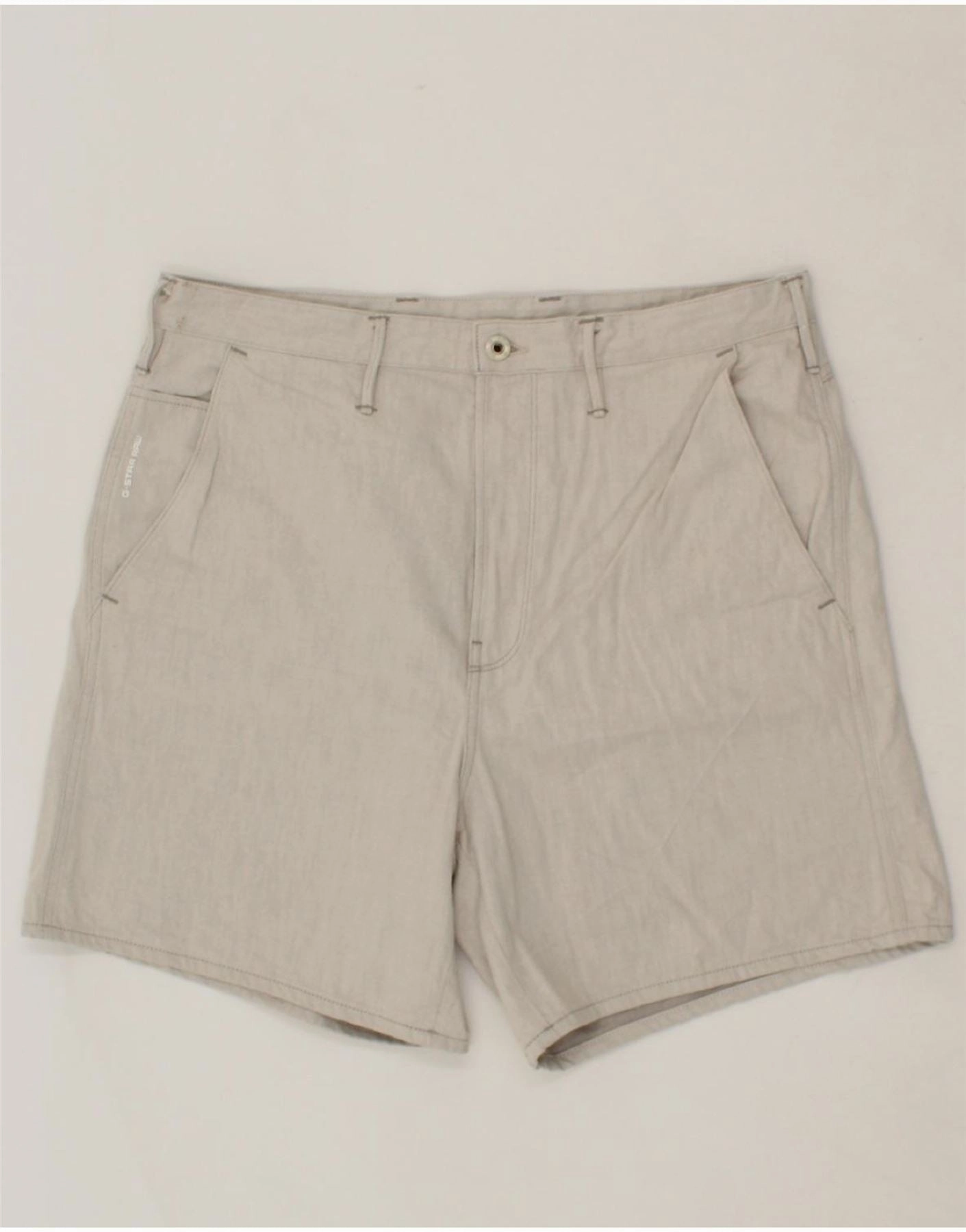 Flatlock Seams G-STAR Mens Chino Shorts W30 Medium Grey Cotton