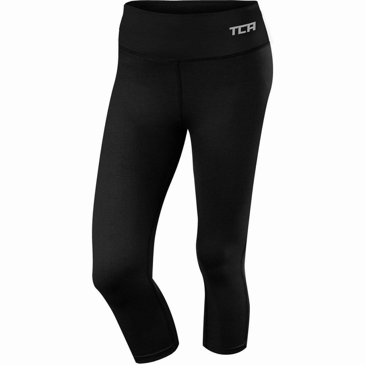 TCA Pro Performance Supreme Womens 3/4 Capri Running Tights - Black Soft Stretch slim fit