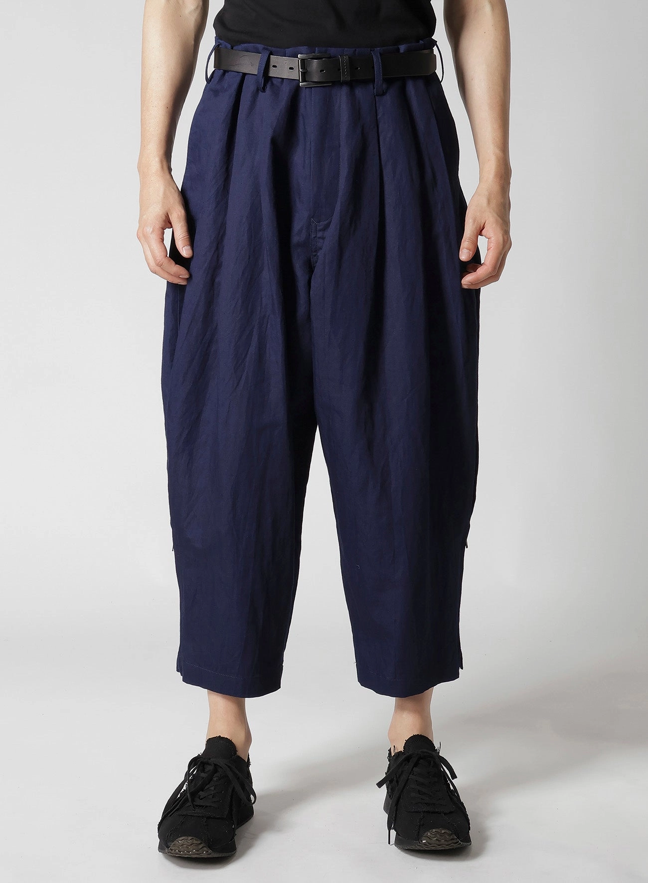 INDIGO DYEING COTTON LINEN SIDE HEM ZIPPER PANTS Classic Comfort