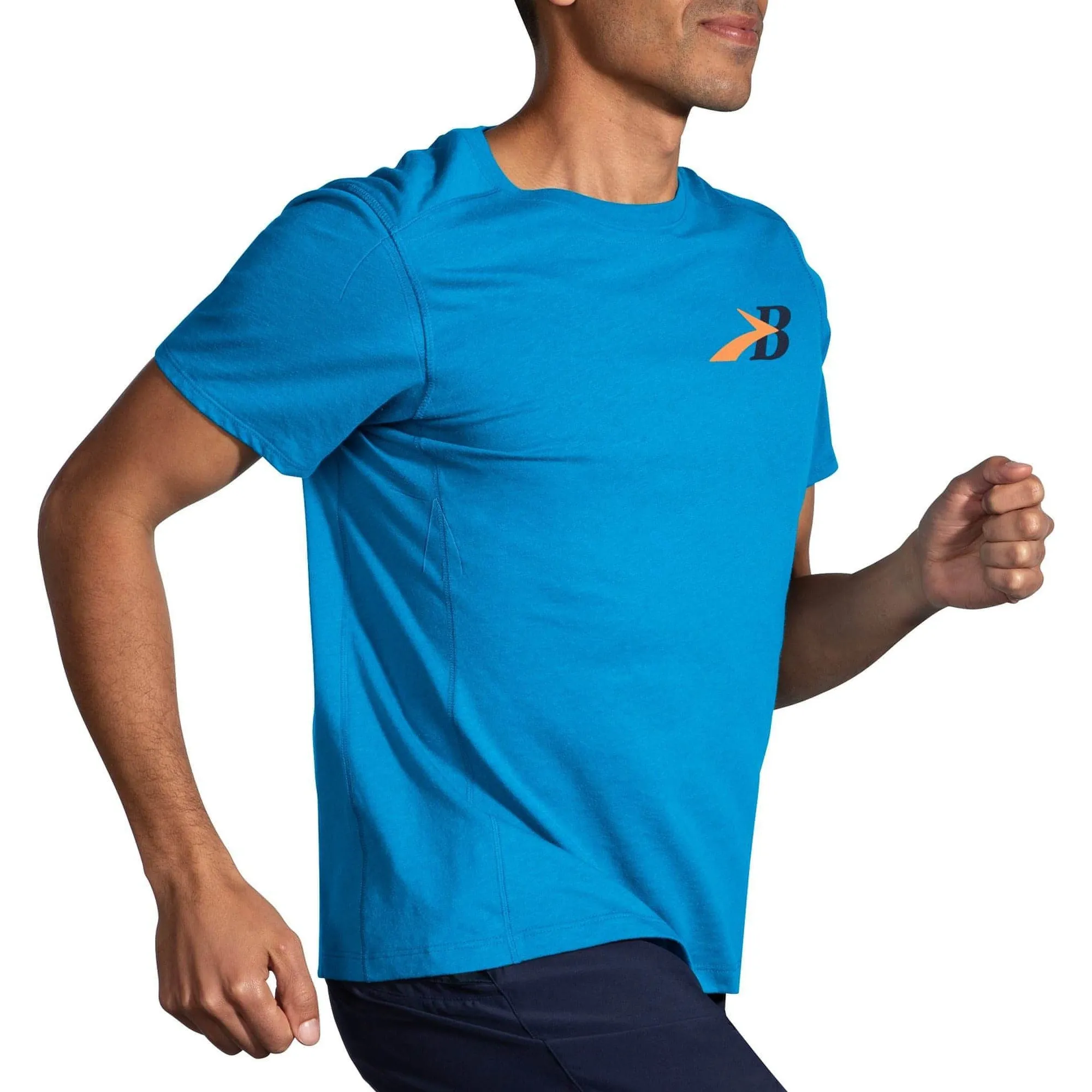 Comfortable Layering Moisture Management Brooks Distance 2.0 Short Sleeve Mens Running Top - Blue