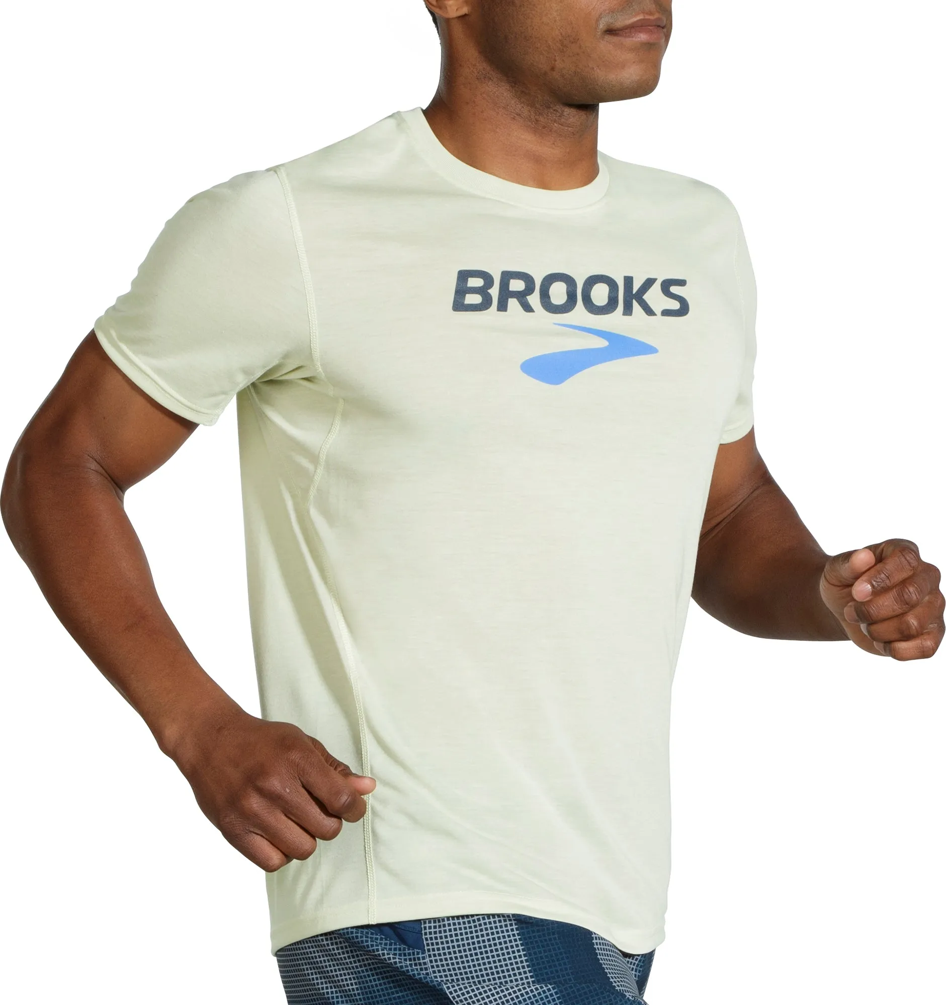 Slim Silhouette Relaxed Armhole Cut Brooks Distance Graphic Short Sleeve Mens Running Top - Yellow