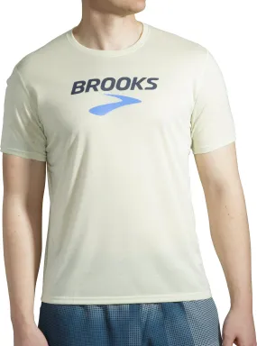 Brooks Distance Graphic Short Sleeve Mens Running Top - Yellow LightweightBlend Stylish piece