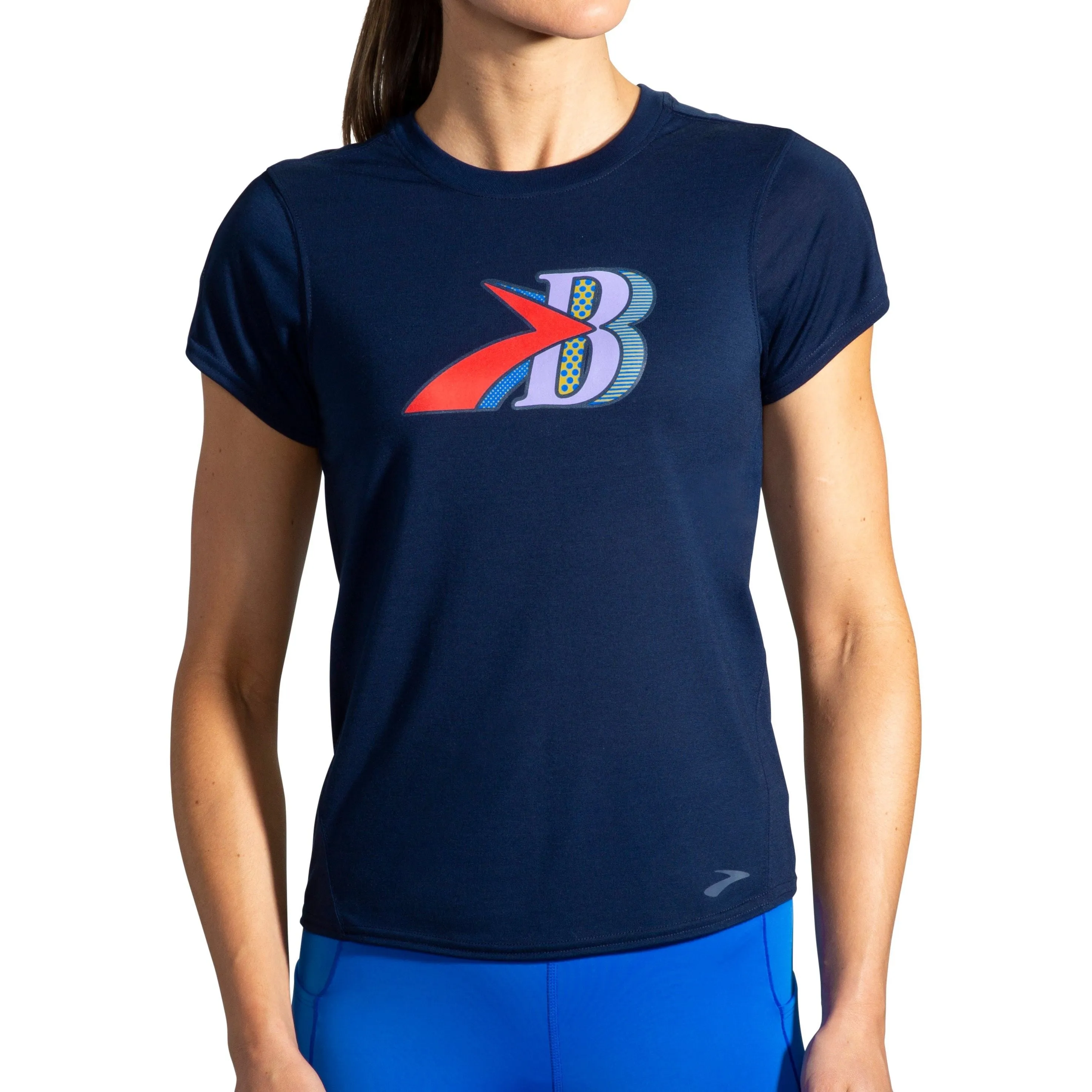 Timeless and Chic Snag Resistant Surface Brooks Distance Graphic Short Sleeve Womens Running Top - Navy