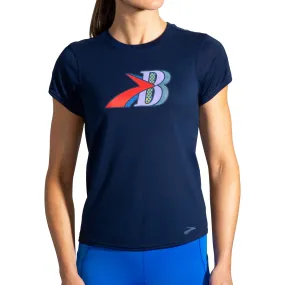 Brooks Distance Graphic Short Sleeve Womens Running Top - Navy Travel Friendly Casual Look Wear