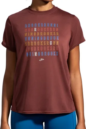 Minimal Comfort Breathable Look Brooks Distance Graphic Short Sleeve Womens Running Top - Red