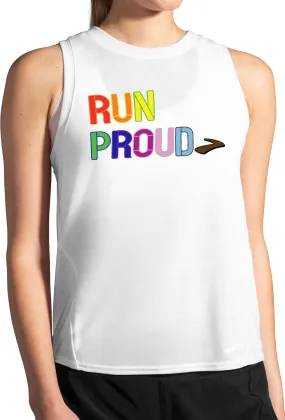 Slim Fit Cut MicroPiqueKnit Brooks Distance Graphic Womens Running Vest Tank Top - White