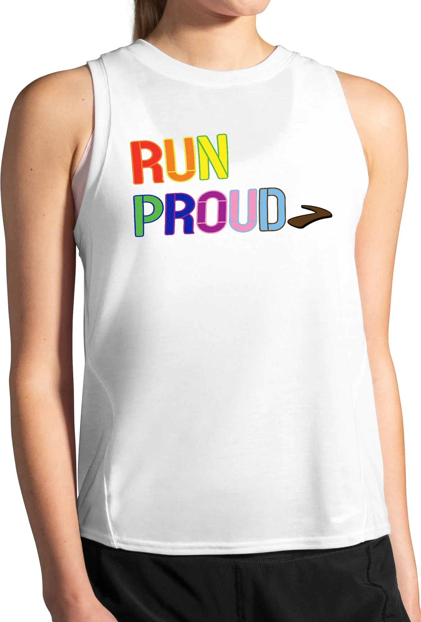 Plus Size Soft Design Brooks Distance Graphic Womens Running Vest Tank Top - White