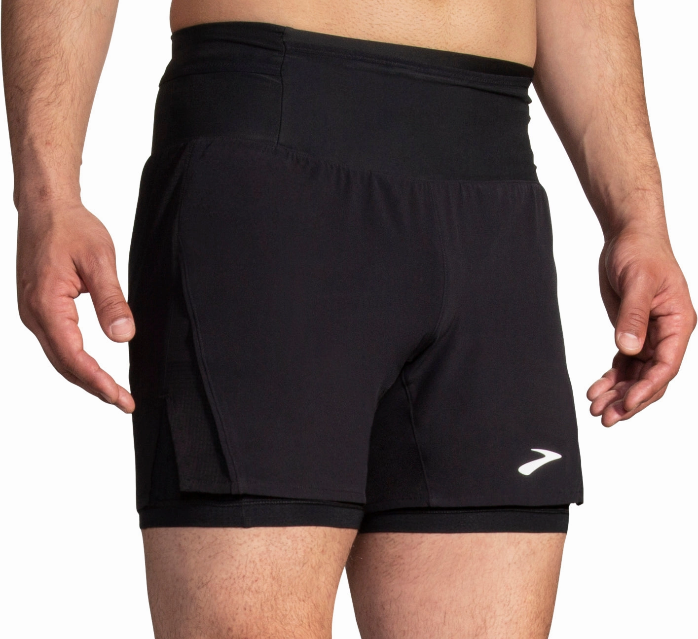 agriculture industry Odor-resistant Brooks 5 Inch High Point 2.0 2 In 1 Mens Running Shorts - Black
