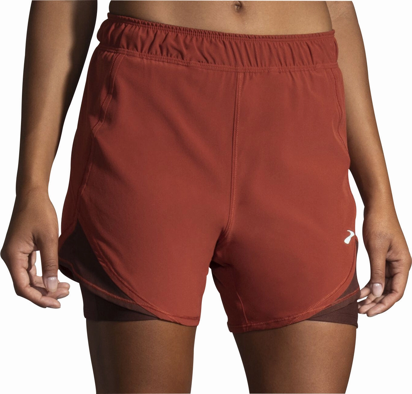Brooks Chaser 5 Inch 2 In 1 Womens Running Shorts - Red Stretch Design Anti Static Fabric