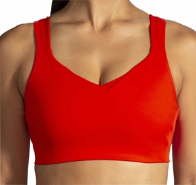 Non-Irritating Edges Secure Material Brooks Drive Convertible Run Womens Sports Bra - Red