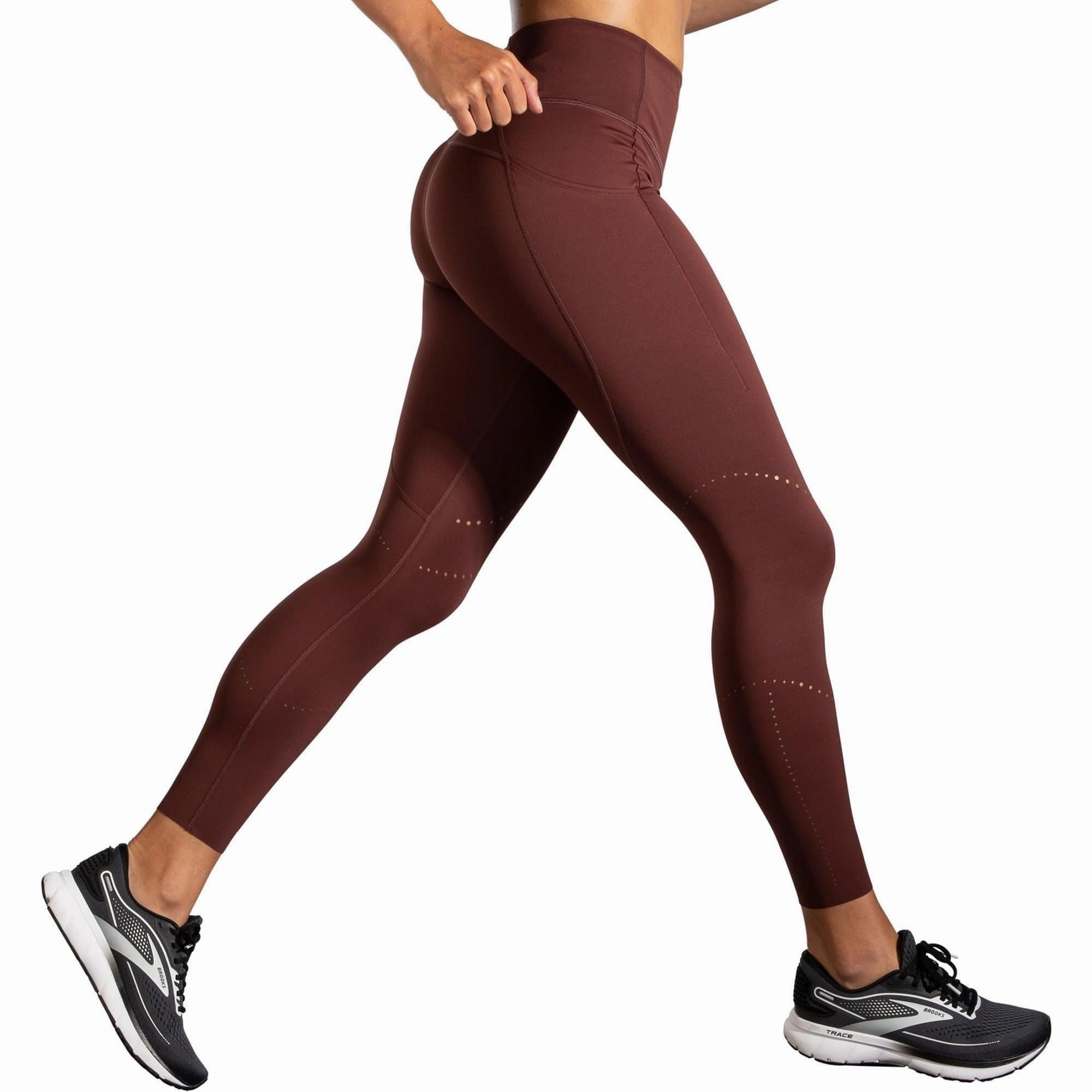 Elastic Free Cuffs Flex Fit Brooks Method Womens 7/8 Running Tights - Red