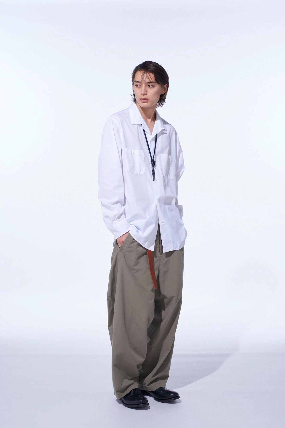 Comfortable Fit Look Neutral Style BRUSHED WASHER FINISH BROAD 5POCKET WIDE PANTS