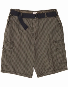 IZOD Mens Cargo Shorts  W42 2XL Khaki Gingham Cotton No Ride Up Technology