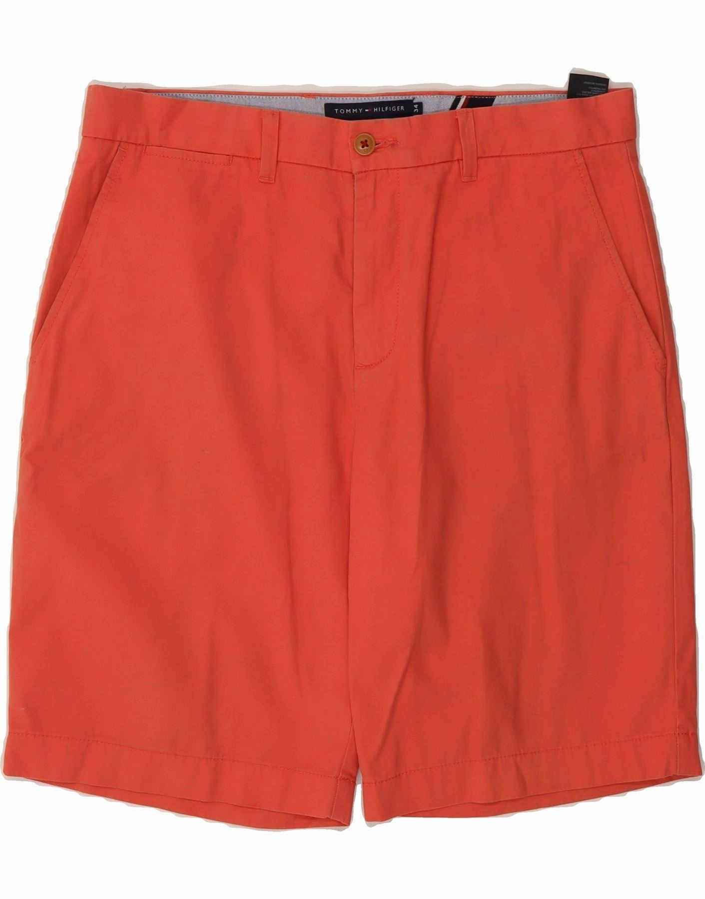 TOMMY HILFIGER Mens Classic Fit Chino Shorts W34 Large Orange Cotton No Ride Up Design Light Fit Wear