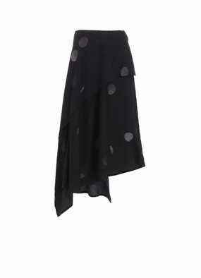 BUTTERFLY-PRINT DUNGAREE TWILL ASYMMETRIC MIDI SKIRT Freedom Motion Anti Static Finish