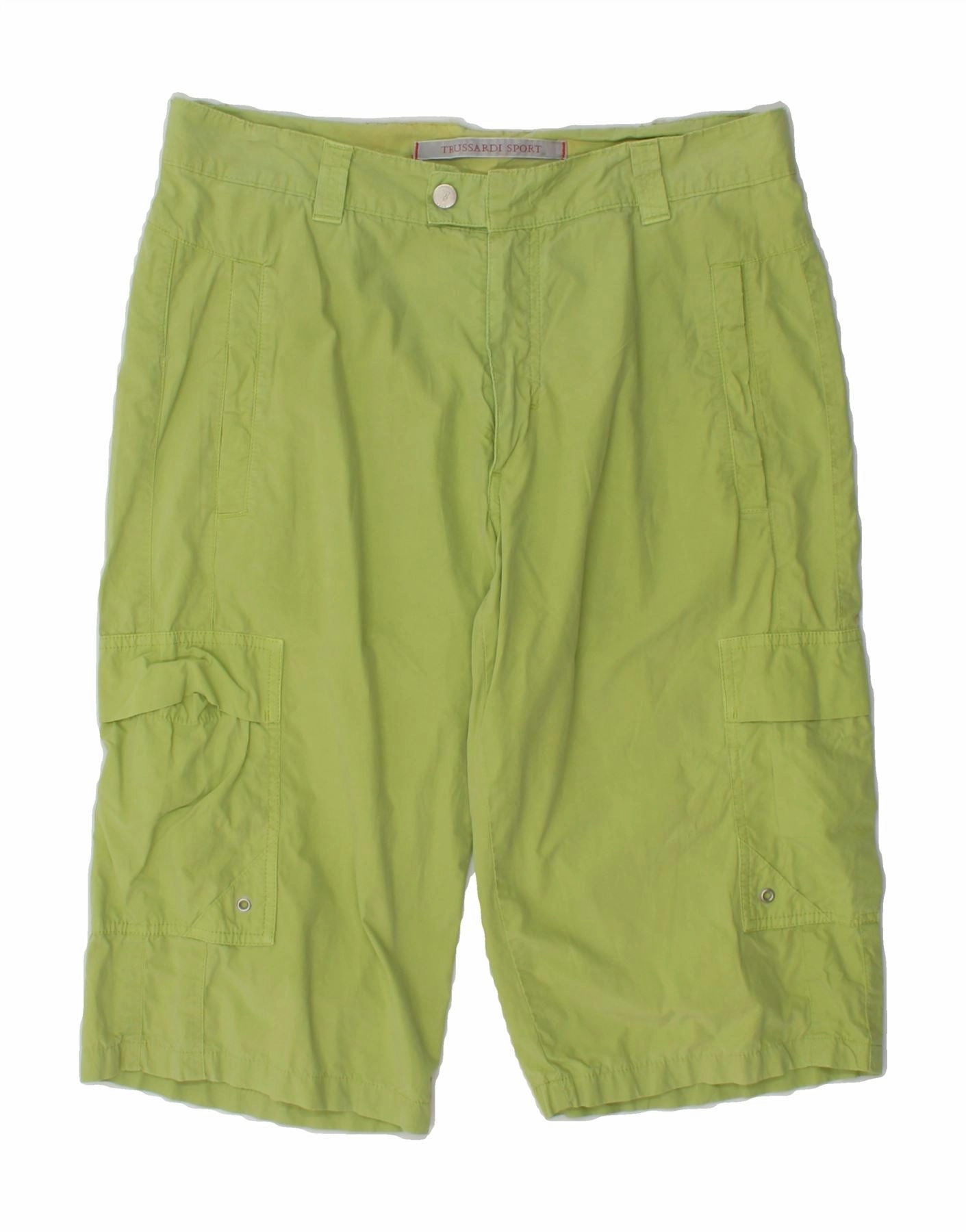 Elastic Waistband Design TRUSSARDI Mens Cargo Shorts IT 50 Large W32  Green Cotton