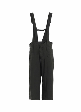 Ripped design C/N PIGMENT COATED ADJUSTABLE WAIST OVERALLS