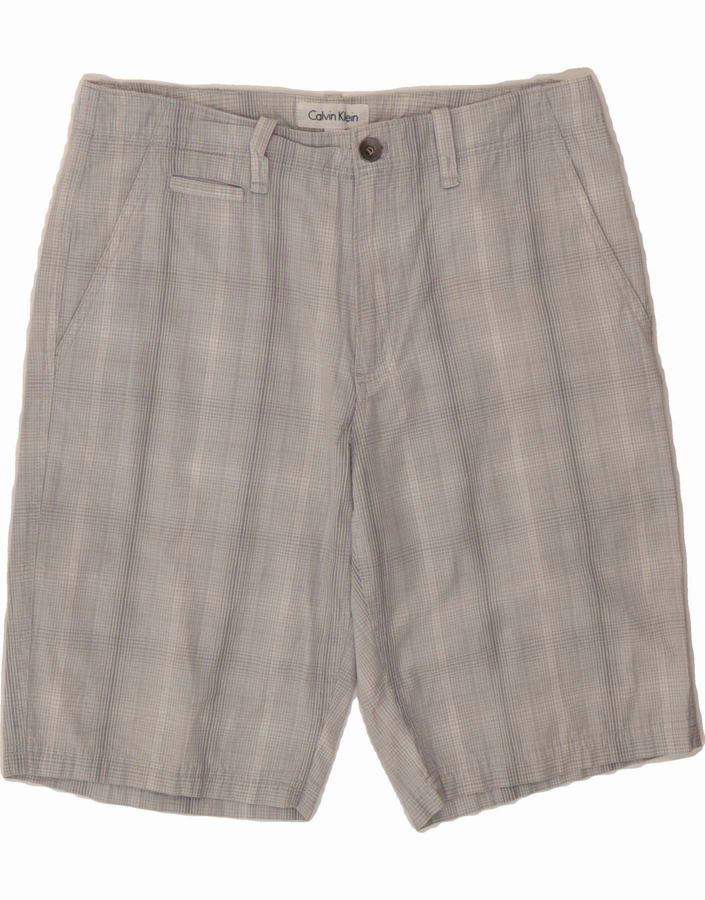 CALVIN KLEIN Mens Chino Shorts W31 Medium Grey Check Cotton Earth Tones