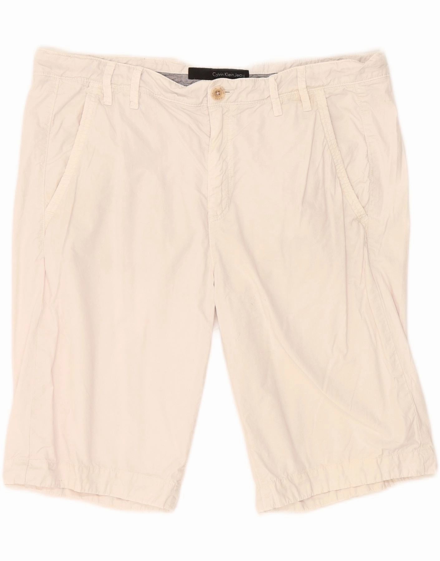 rayon fabric anti - static CALVIN KLEIN Mens Regular Chino Shorts W32 Medium White Cotton